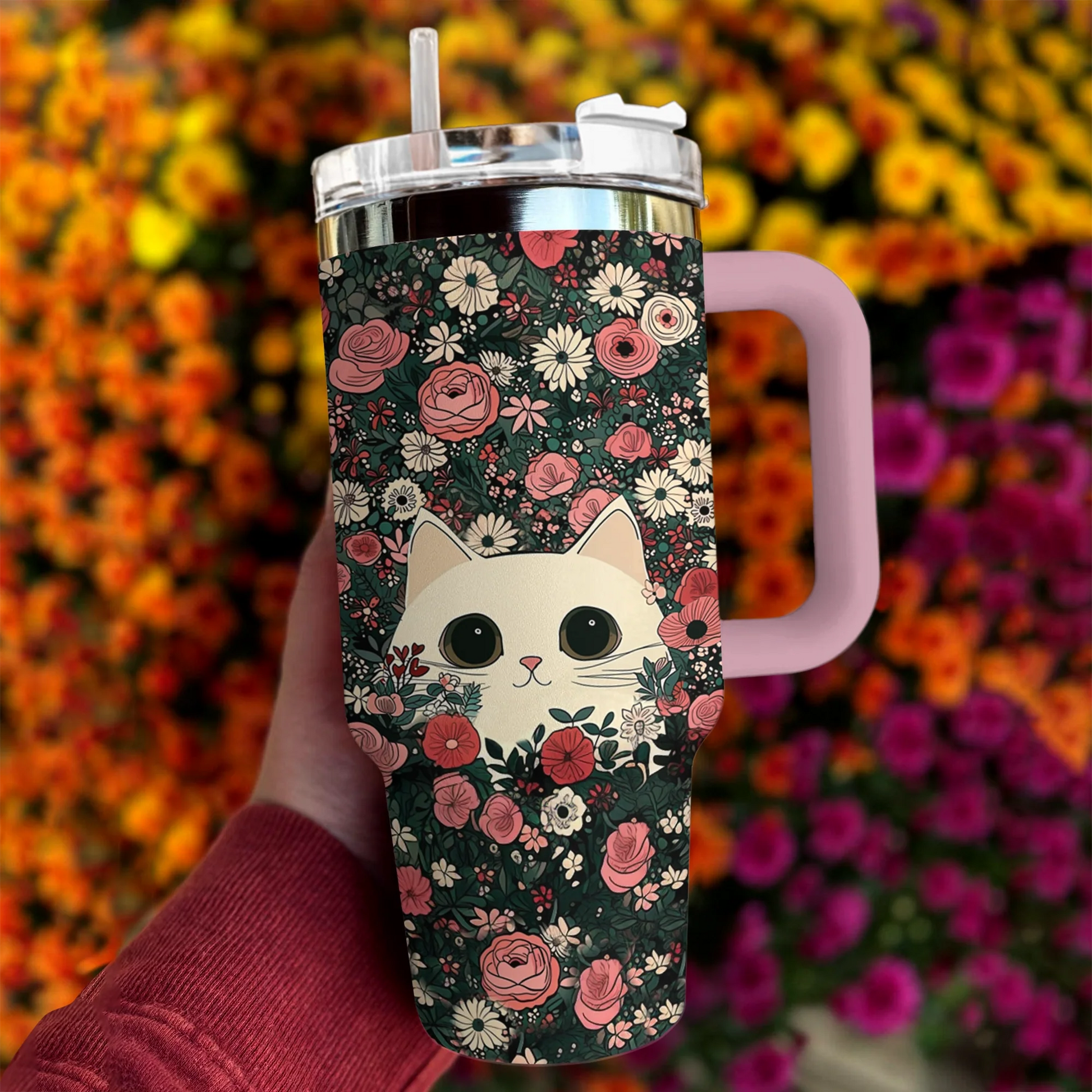 Cat 40 Oz Shineful™ Tumbler Flowers Mn8 Pink 40Oz