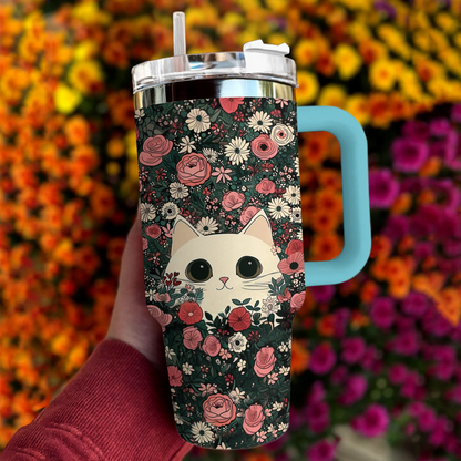 Cat 40 Oz Shineful™ Tumbler Flowers Mn8 Sky Blue 40Oz