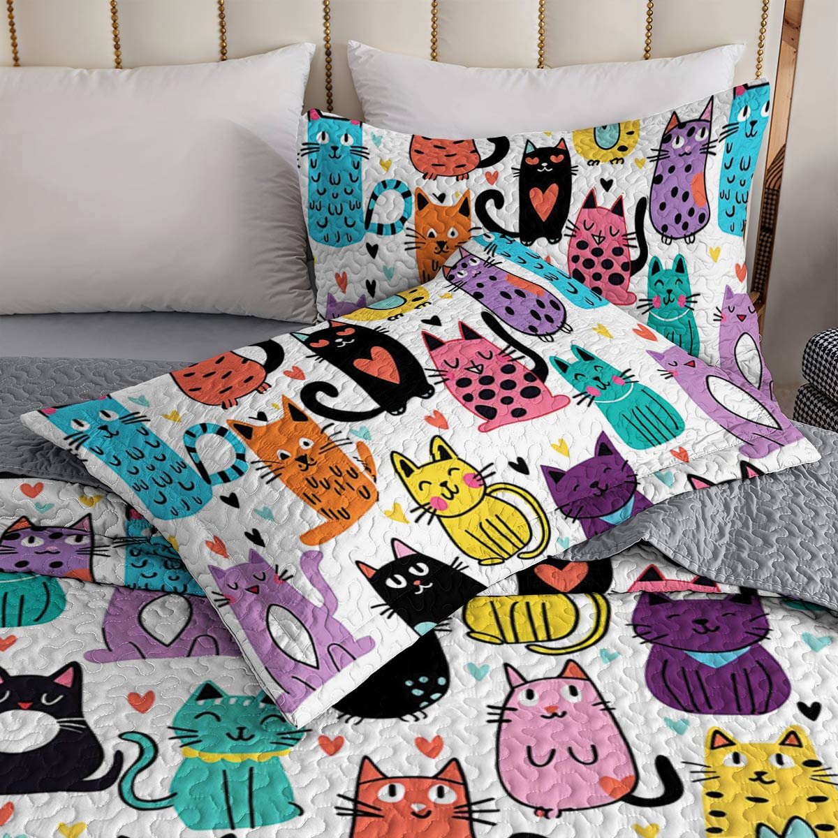 Shineful All Season Quilt 3-Piece Set Cute Colorful Cats