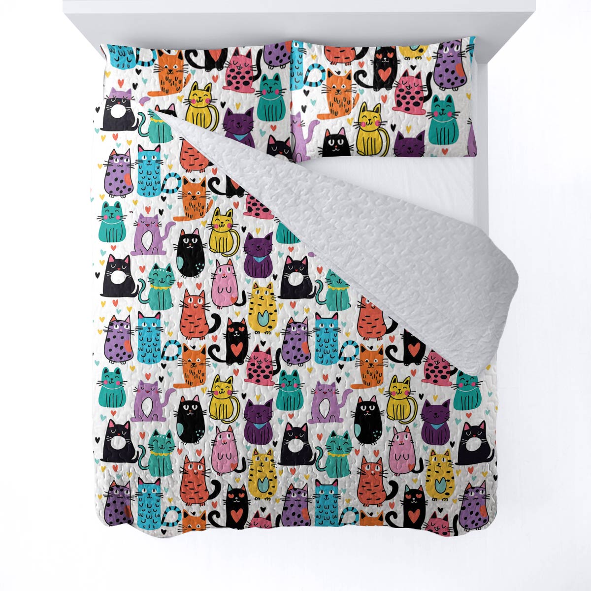 Shineful All Season Quilt 3-Piece Set Cute Colorful Cats