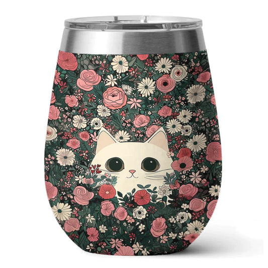 Cat 12 Oz Shineful™ Wine Tumbler Floral Mn8 12Oz