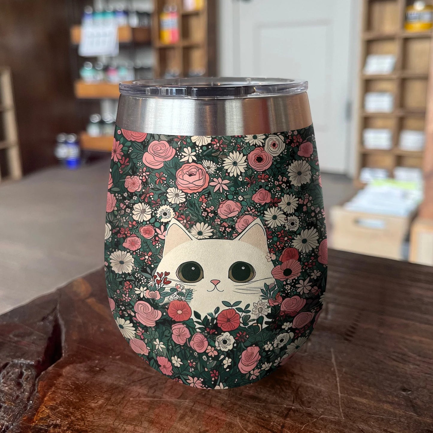 Cat 12 Oz Shineful™ Wine Tumbler Floral Mn8 12Oz