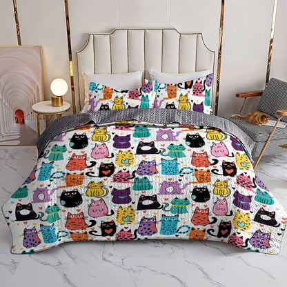 Shineful All Season Quilt 3-Piece Set Cute Colorful Cats