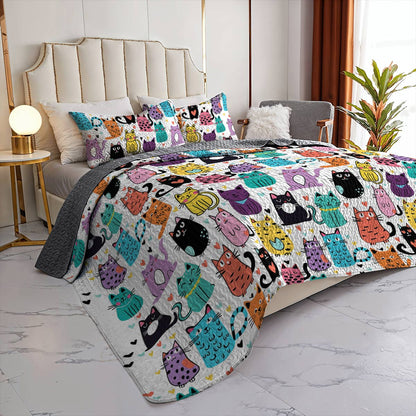 Shineful All Season Quilt 3-Piece Set Cute Colorful Cats