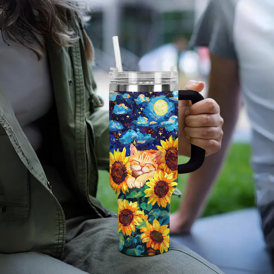 Shineful Tumbler Sunflower Starry Sleepy Cat