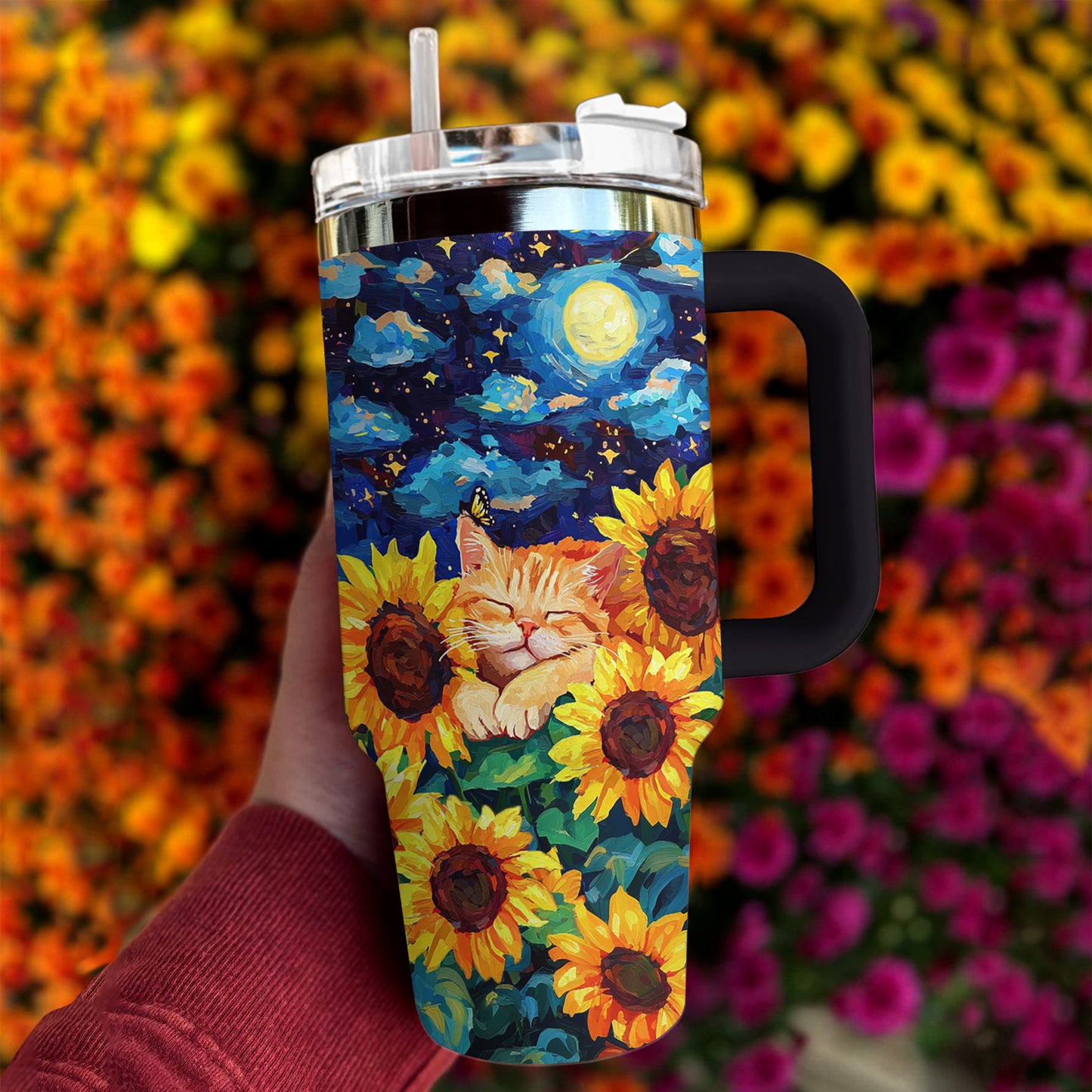 Shineful Tumbler Sunflower Starry Sleepy Cat