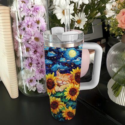 Shineful Tumbler Sunflower Starry Sleepy Cat