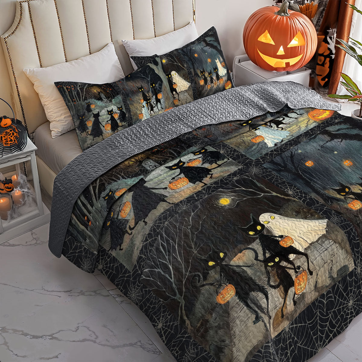 Shineful All Season Quilt 3-Piece Set Halloween Moonlit Haunt