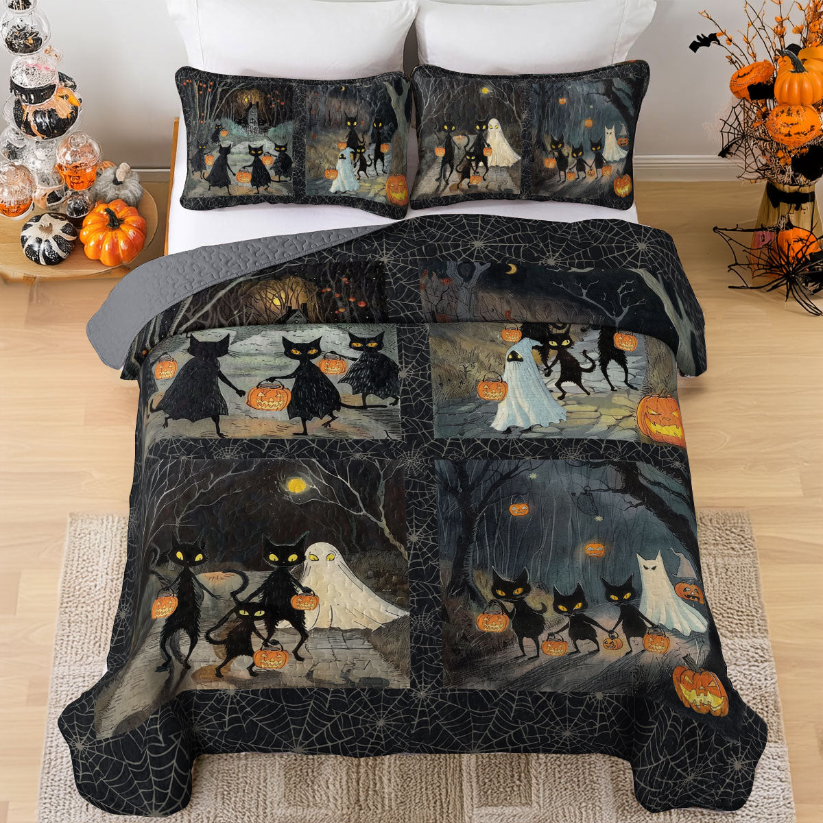 Shineful All Season Quilt 3-Piece Set Halloween Moonlit Haunt