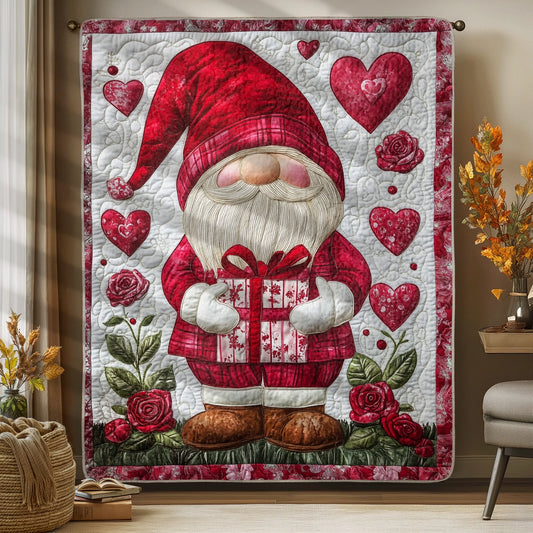 Shineful Flat Print Faux Quilt Blanket - Valentine's Day Gnome with Heartfelt Gifts and Roses