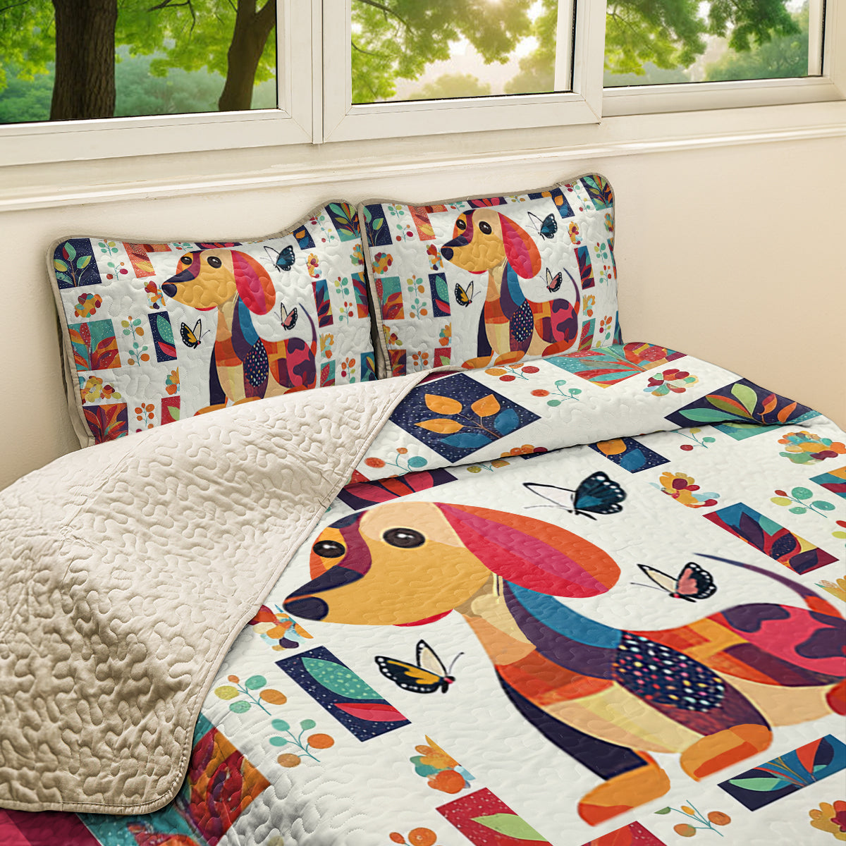 Shineful All Season Quilt 3-Piece Set Dachshund Snuggle