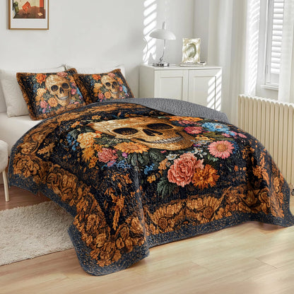 Shineful All Season Quilt 3-Piece Set Ornate Skull Garden