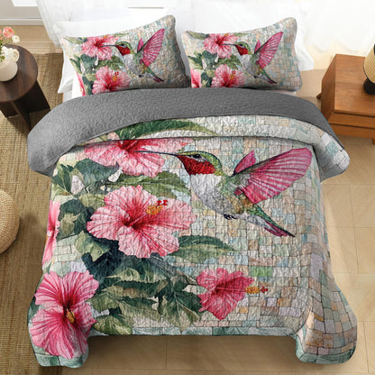 Shineful All Season Quilt 3-Piece Set Hibiscus Harmony