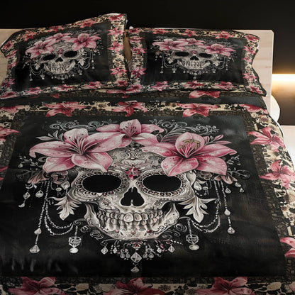 Shineful 4-Piece Bed Sheet Set Faith Love Skull With Lilies