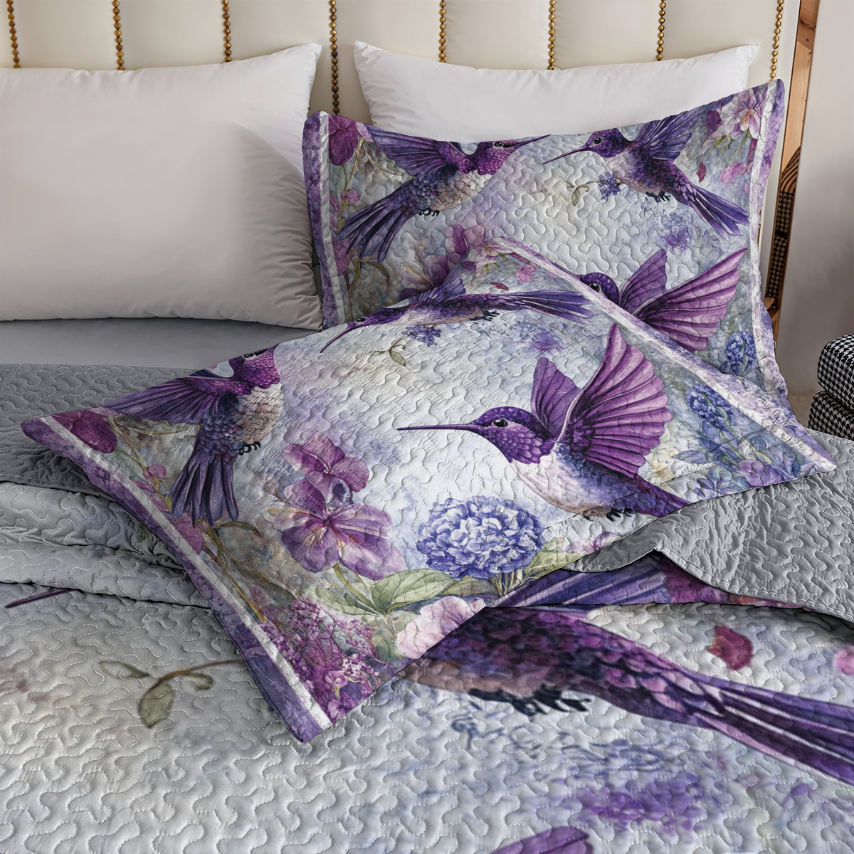 Shineful All Season Quilt 3-Piece Set - Violet Hummingbird