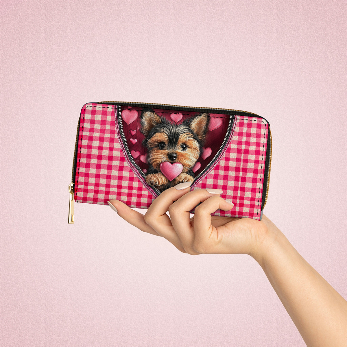 Shineful Leather Clutch Purse With Wristlet Strap Handle Yorkie Sweetheart