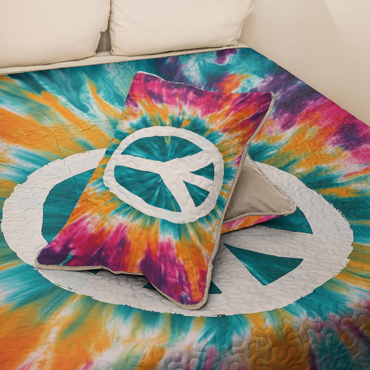 Shineful All Season Quilt 3-Piece Set - Peace Sign Tie-Dye