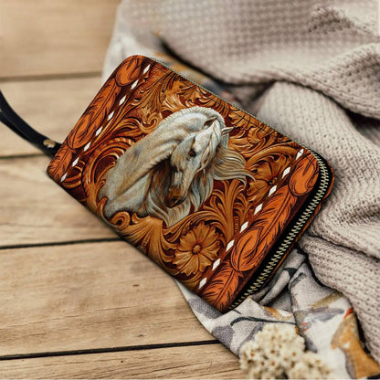 Shineful Leather Clutch Purse With Wristlet Strap Handle Majestic Stallion