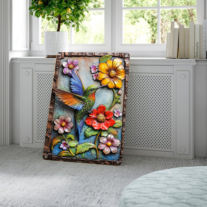 Shineful 2D Metal Sign Vibrant Floral Hummingbird