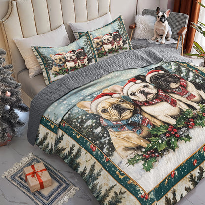 Shineful All Season Quilt 3-Piece Set - Santa's Little Frenchies