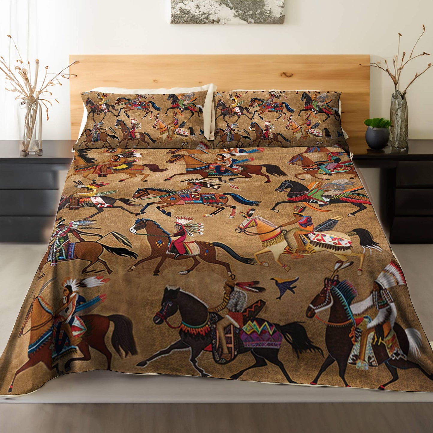 Shineful 4-Piece Bed Sheet Set Strength Native Horses