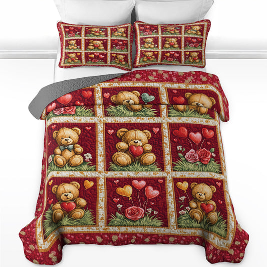 Shineful All Season Quilt 3-Piece Set Cute Teddy