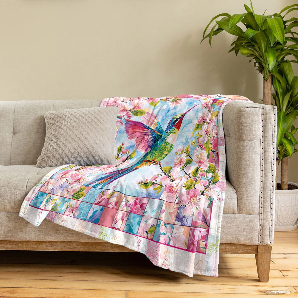 Shineful Fleece Blanket Floral Colorful Hummingbird