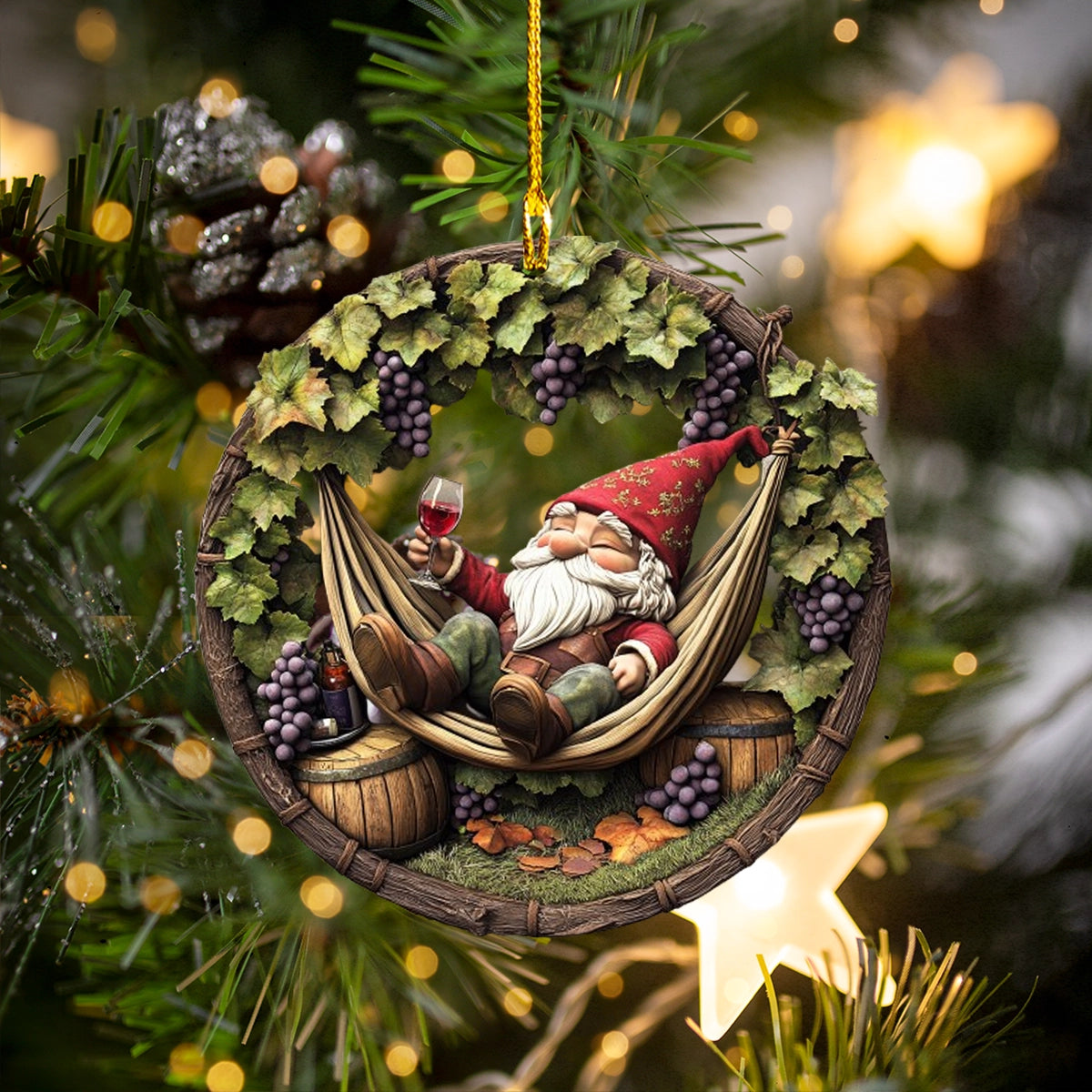 Shineful 2D Acrylic Ornament - Gnome & Wine Christmas