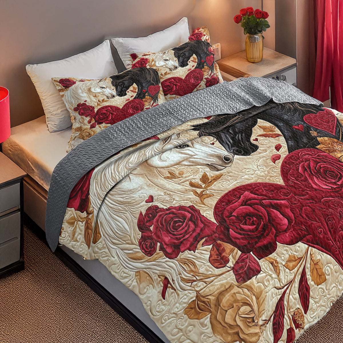 Shineful Flat Print All Season Quilt 3-Piece Set - Romantic Horse Valentine