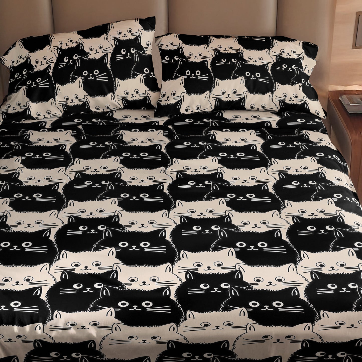 Shineful 4-Piece Bed Sheet Set - Cute Face Cats