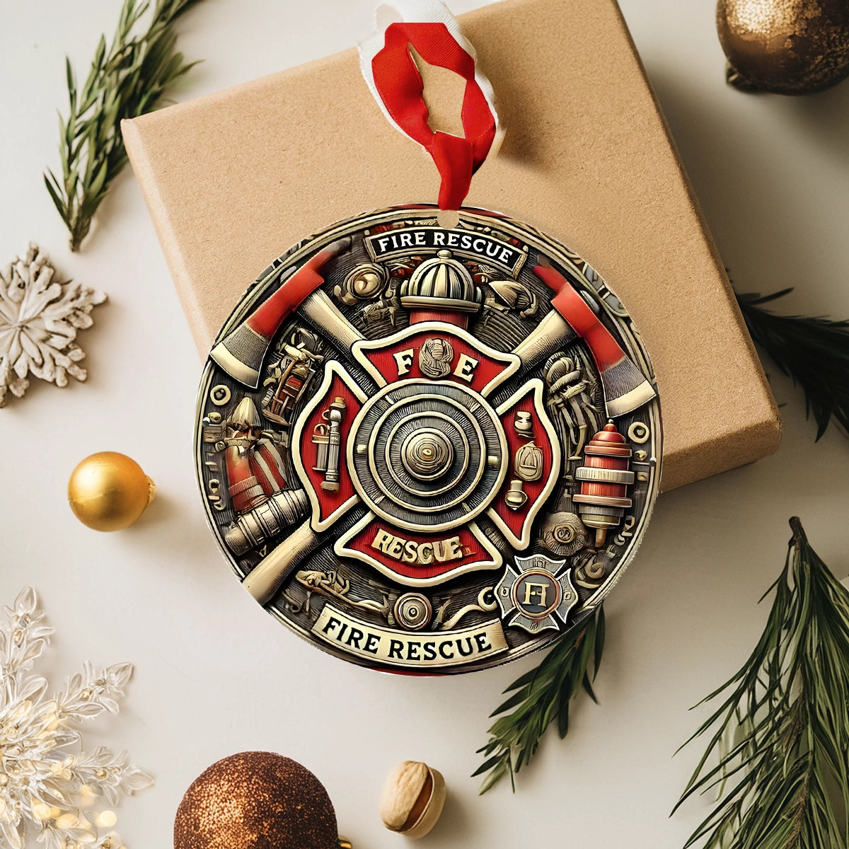 Glänzendes 2D Acryl Ornament Feuerwehr Emblem Weihnachten 