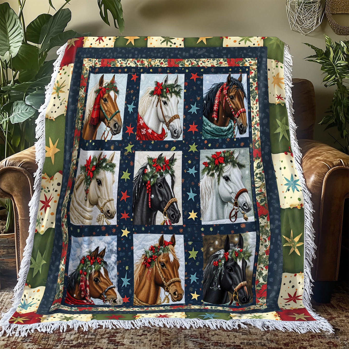 Shineful Woven Tapestry Throw Blanket Starlit Horse Holiday