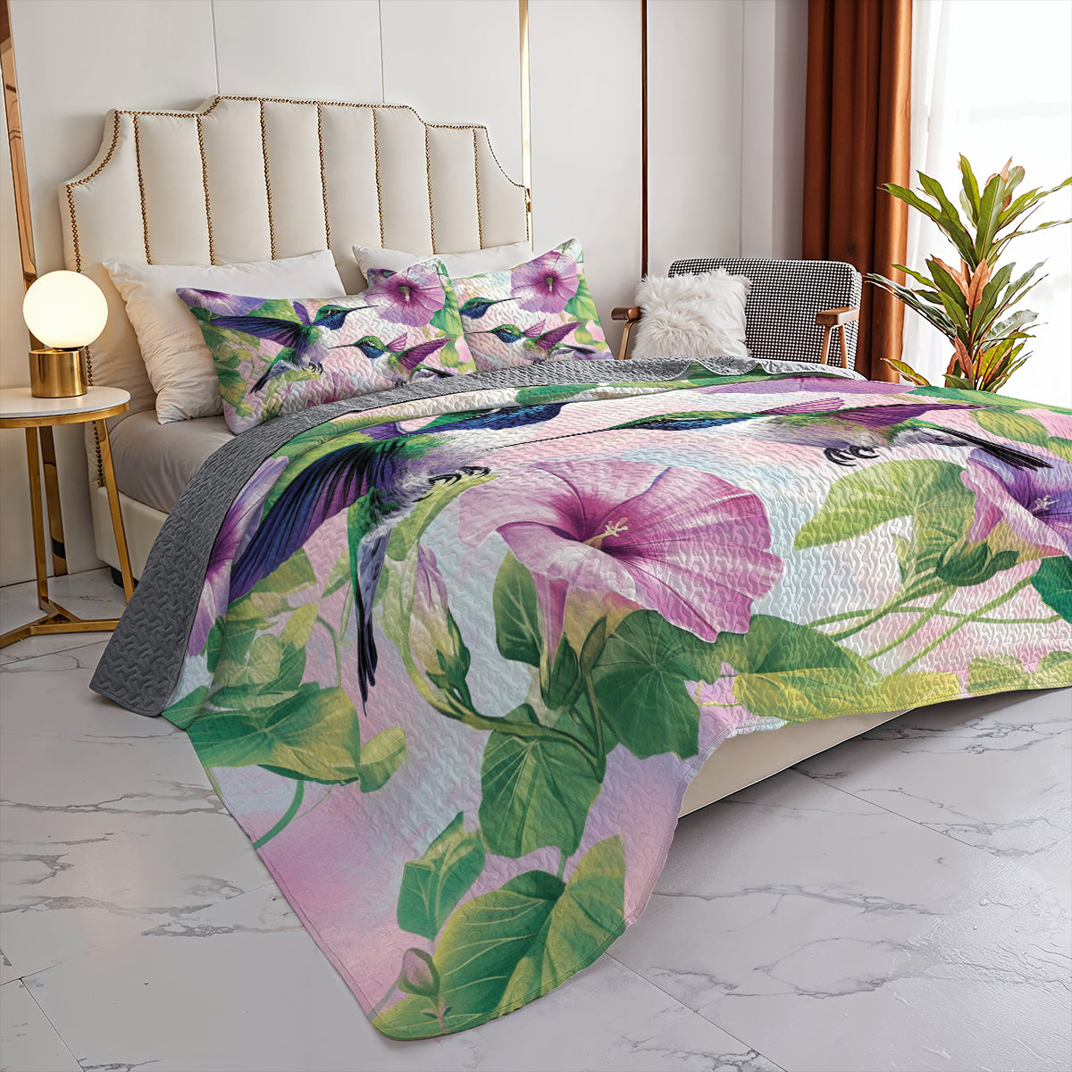 Shineful All Season Quilt 3-Piece Set Hummingbird Floral