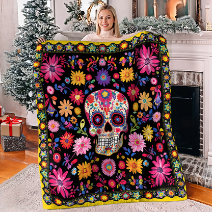 Shineful Fleece Blanket Vibrant Skull Floral