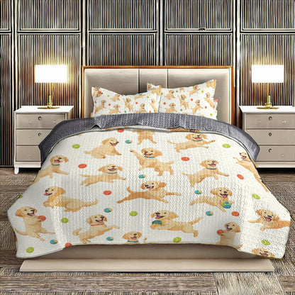 Shineful All Season Quilt 3-Piece Set - Golden Retriever Fetch & Fun