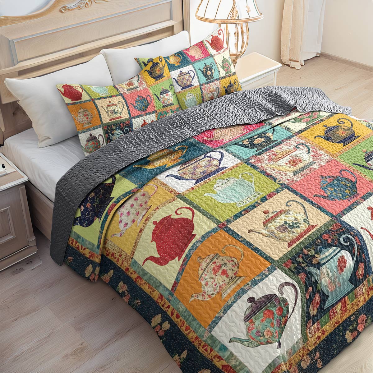 Shineful All Season Quilt 3-teiliges Set - Vintage-Teekanne 