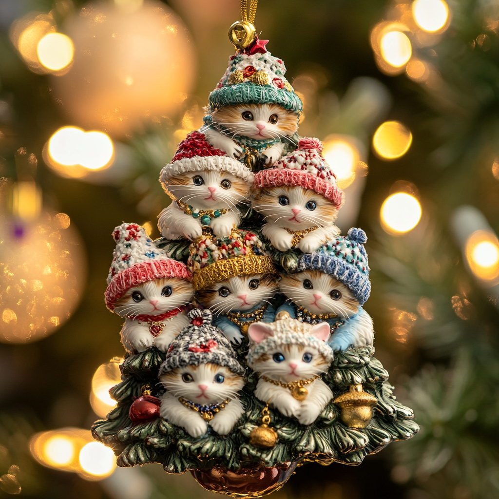 Shineful 2D Acrylic Ornament Kitten Cozy Tree