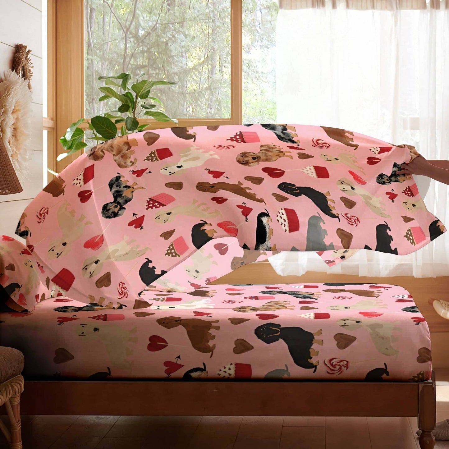 Shineful 4-Piece Bed Sheet Set Pinky Dachshunds