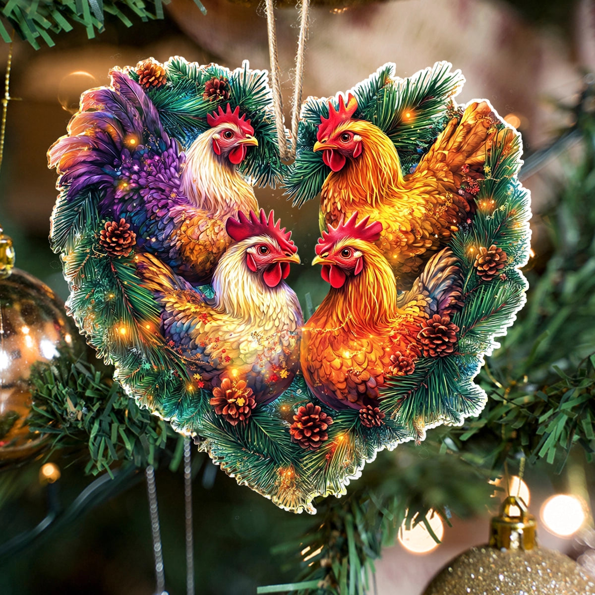 Glänzendes 2D Acryl Ornament Huhn Festliches Flock Herz 