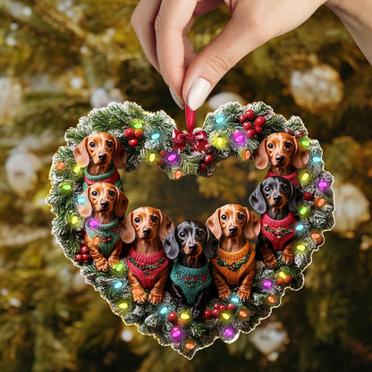 Shineful 2D Acrylic Ornament Dachshund Holiday Heart Glow