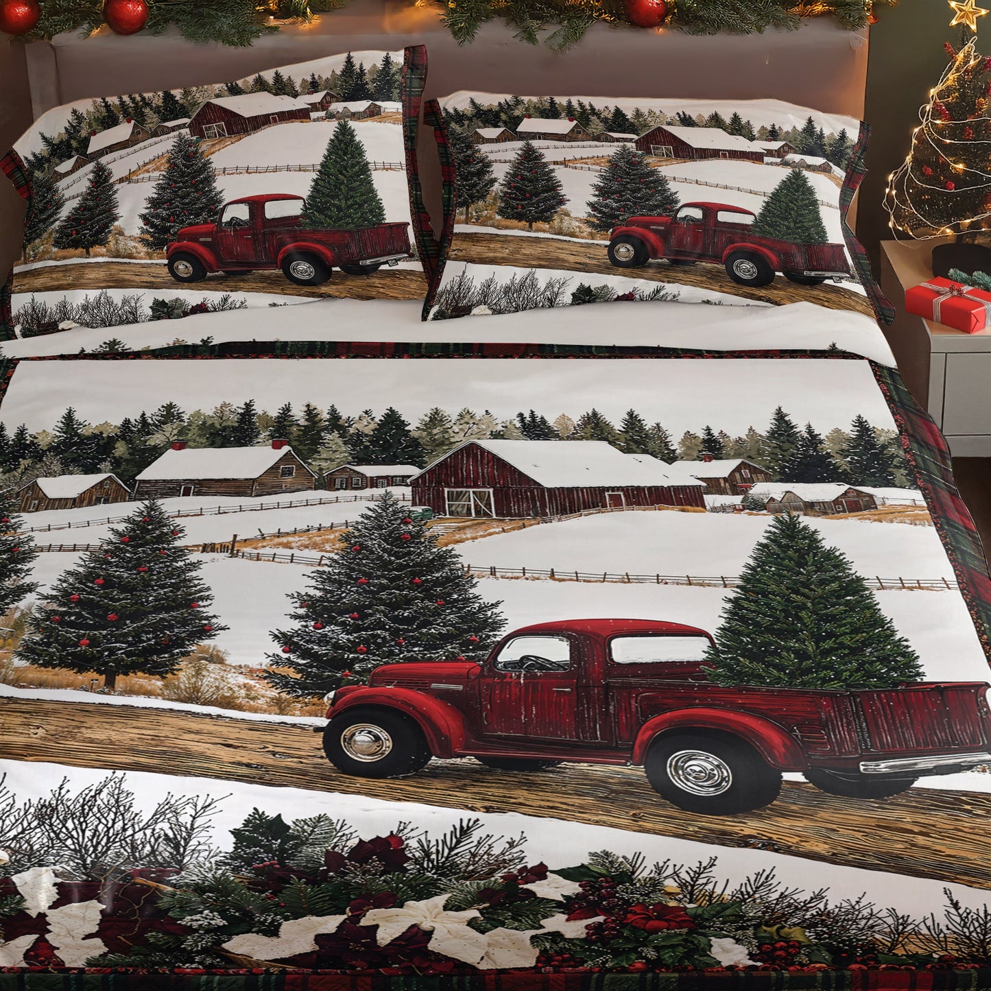 Shineful 4-Piece Bed Sheet Set - Christmas Truck