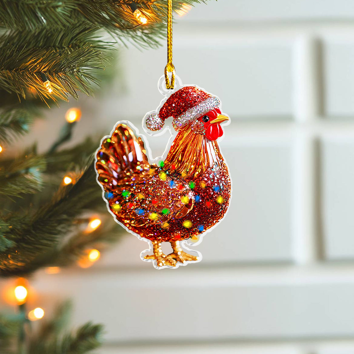 Glänzendes 2D-Acryl-Ornament „Twinkling Christmas Chicken Collection“