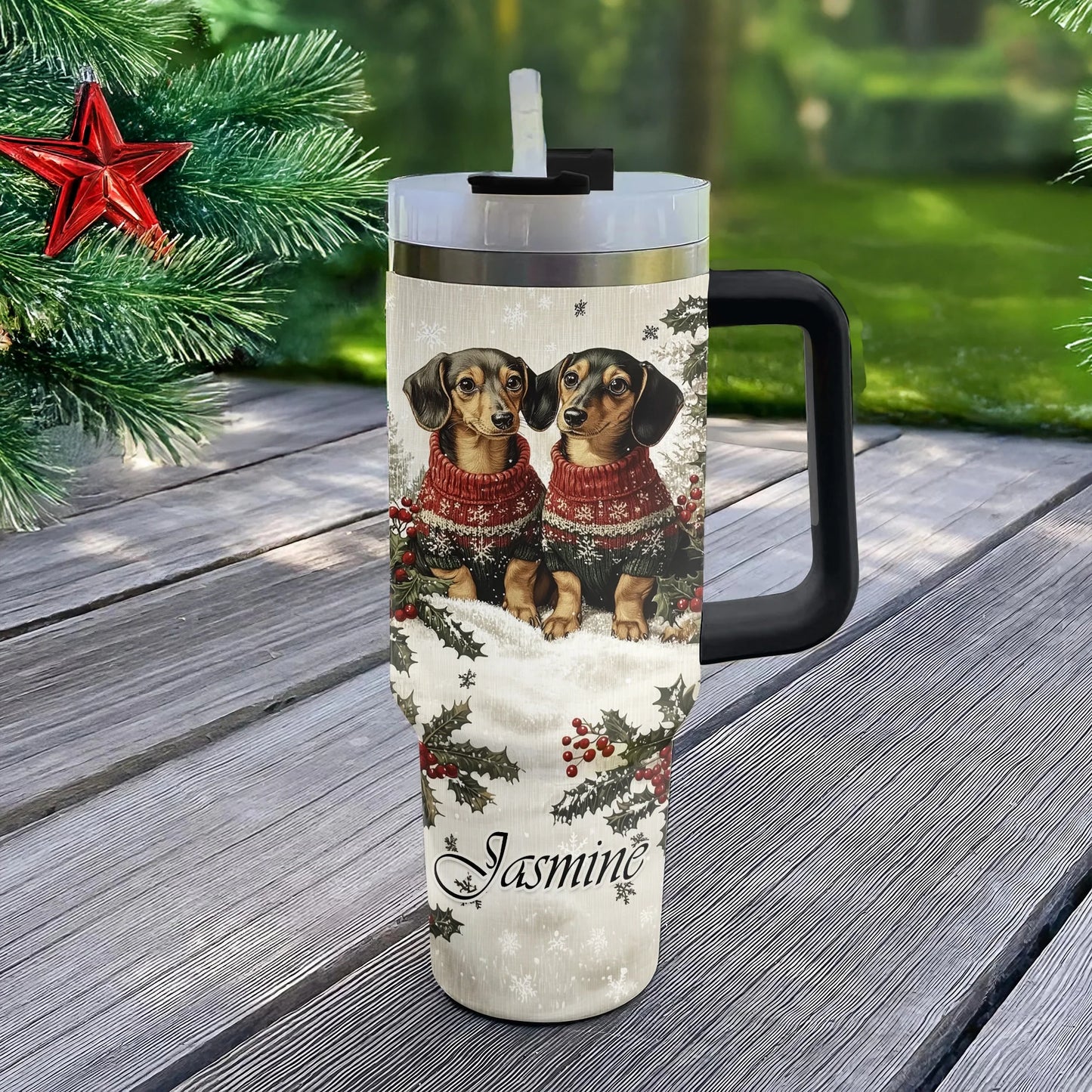 Shineful Tumbler Personalized Christmas Dachshunds