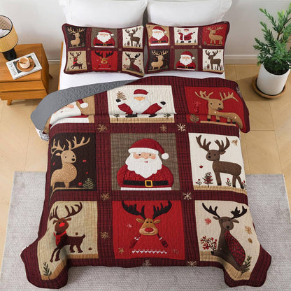 Shineful All Season Quilt 3-Piece Set - Cozy Santa & Reindeer