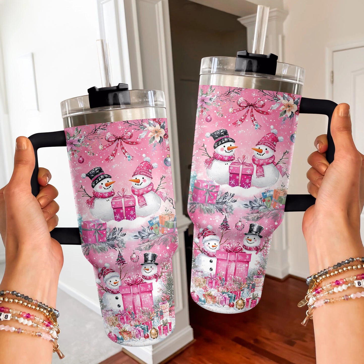 Shineful Tumbler Pink Snowman Christmas