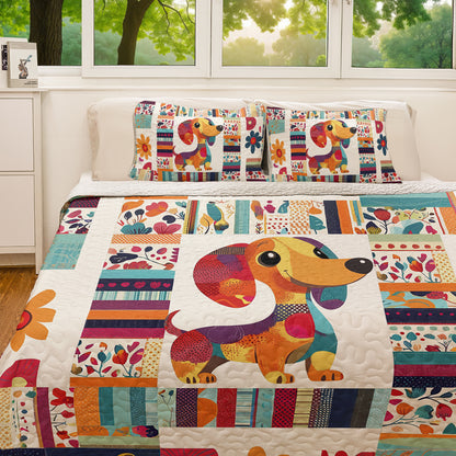 Shineful All Season Quilt 3-Piece Set Cheerful Dachshund