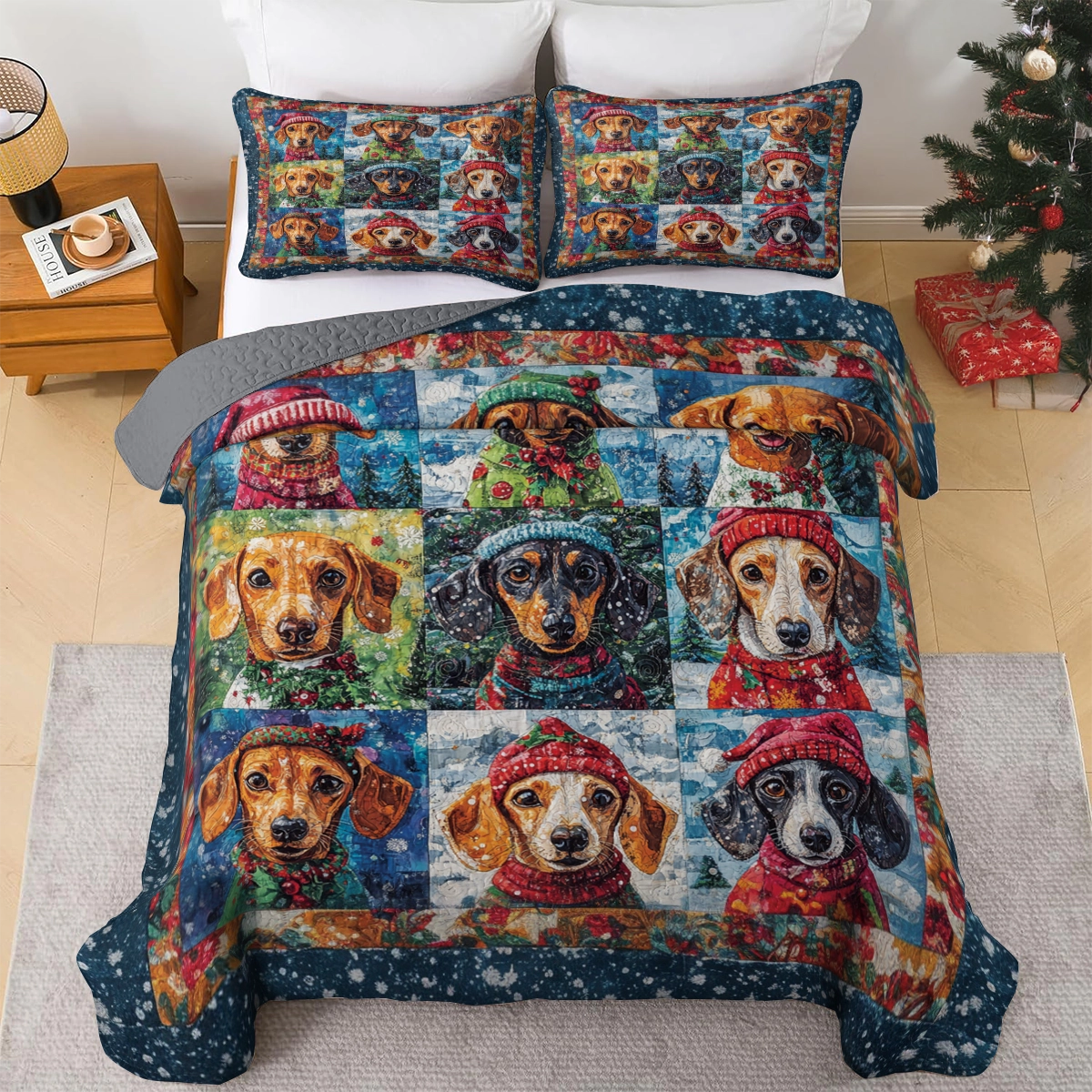 Shineful All Season Quilt 3-Piece Set - Dachshund Winter Wonderland