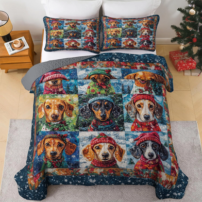 Shineful All Season Quilt 3-Piece Set - Dachshund Winter Wonderland