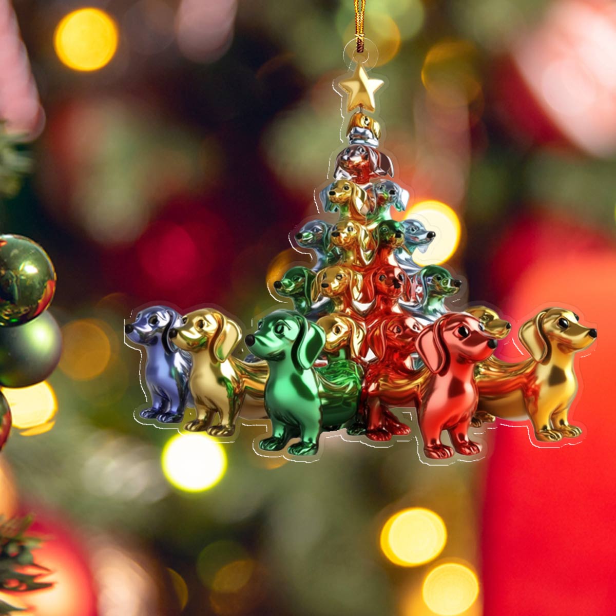 Shineful 2D Acrylic Ornament Whimsical Dachshunds Christmas Trees