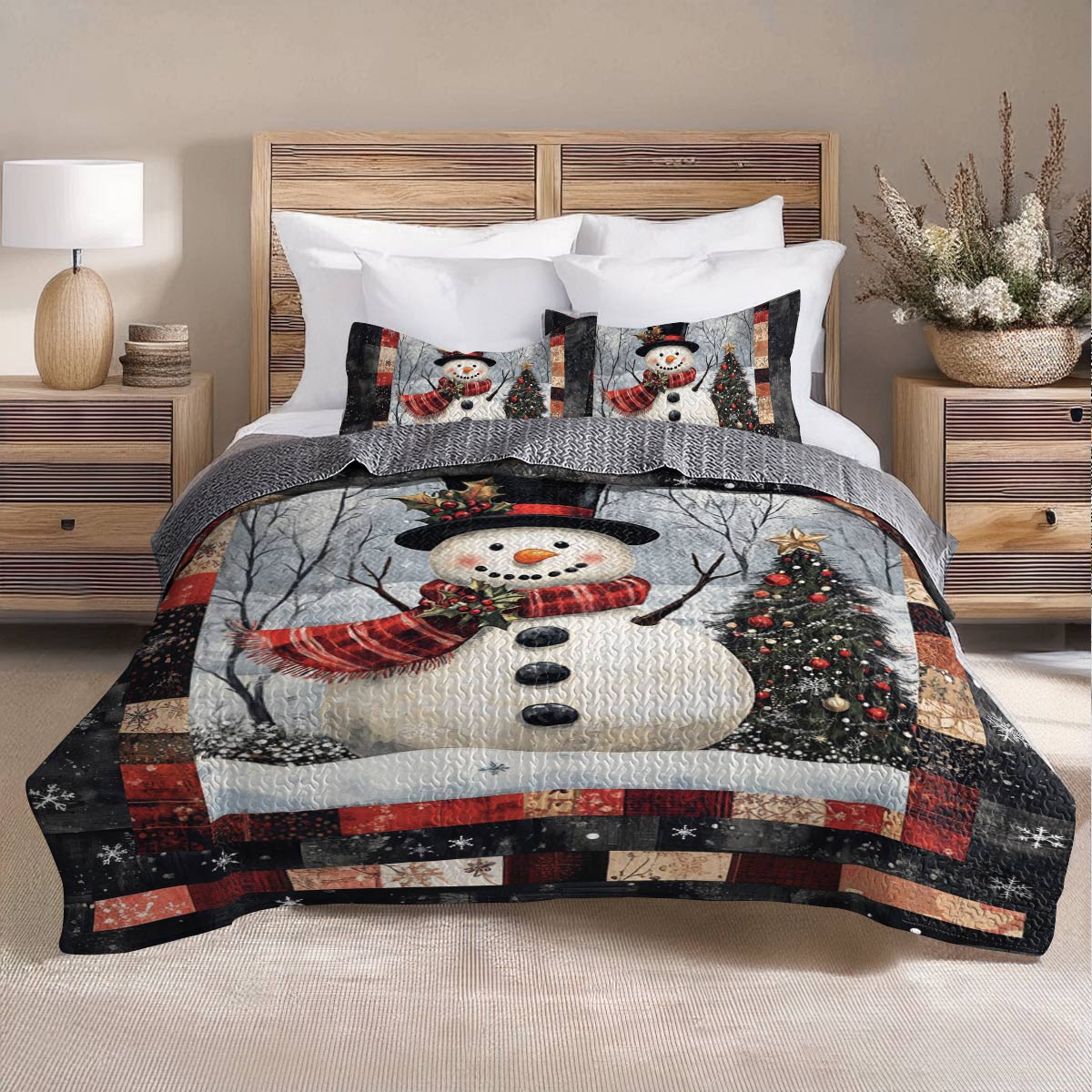 Shineful All Season Quilt 3-Piece Set Jolly Snowman